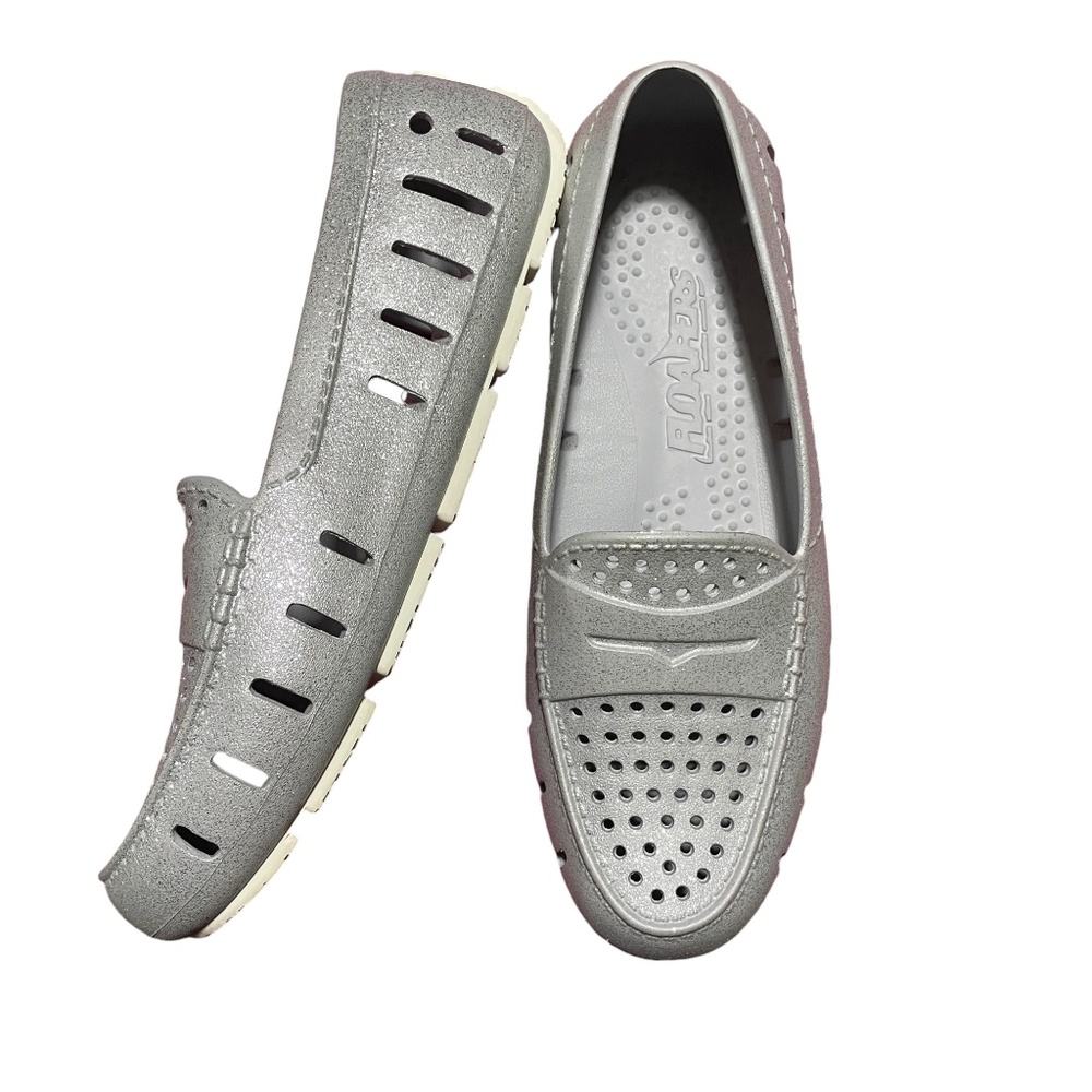 Floafers 10 Grey Sparkle Excellent Womens Shoes Cut Out‎ Toes